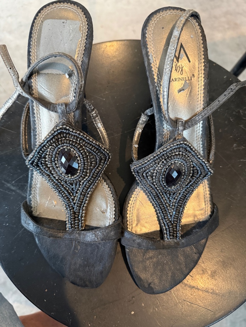Marinelli Women's Black Beaded T-Strap Sandals
